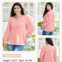 5 x Eytino Womens Plus Size Tops Long Sleeve Blouse Crewneck Pleated Knit Casual Loose Fit Shirts(1X-5X) (Pink)