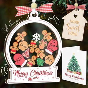 6" Shaking Christmas Ornament 2025 for Family of 2,3,4,5,6,7,8,9,10,11,12,13,14,15,16, DIY Gingerbread Keepsake with Dog Cat, New Home Ornament, Gifts for Xmas Tree Hanging Decor HO49-6W