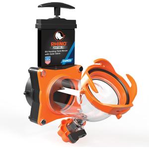 Camco Rhino Blaster RV Tank Rinser with Gate Valve & Backflow Preventer - RV Accessories for Waste Tank Cleaning - Essential Camper Supplies for Odor Control and Sensor Maintenance - (39086) (1.3 pounds)