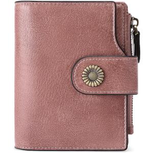 FALAN MULE Small Wallet for Women Leather Bifold Compact Small Womens Wallet with RFID Blocking (Rouge pink)