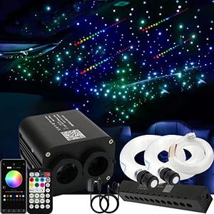AZIMOM Dual Color 20w Twinkle Fiber Optic Starlight Headliner Kits 600pcs 0.03in 9.8ft, RGB Meteor Shooting Star, Sound Activated Remote APP Control Home Car Ceiling Décor