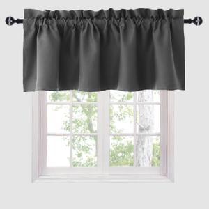 Hiasan Valance Curtains for Kitchen Blackout Thermal Insulated Solid Window Curtain Valance, Dark Grey, 42 x 18 Inches, 1 Panel