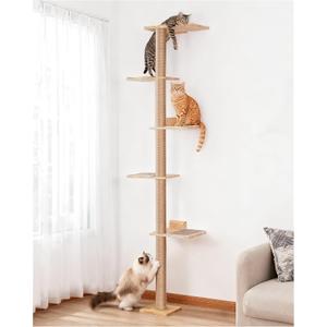Aechonow 80inch Wall Mounted Cat Tree, 15.8in Top Perch Bed for Large Adult Cats, Adjustable Cat Shelves Floor to Ceiling for Scratch, Climb, and Lookout