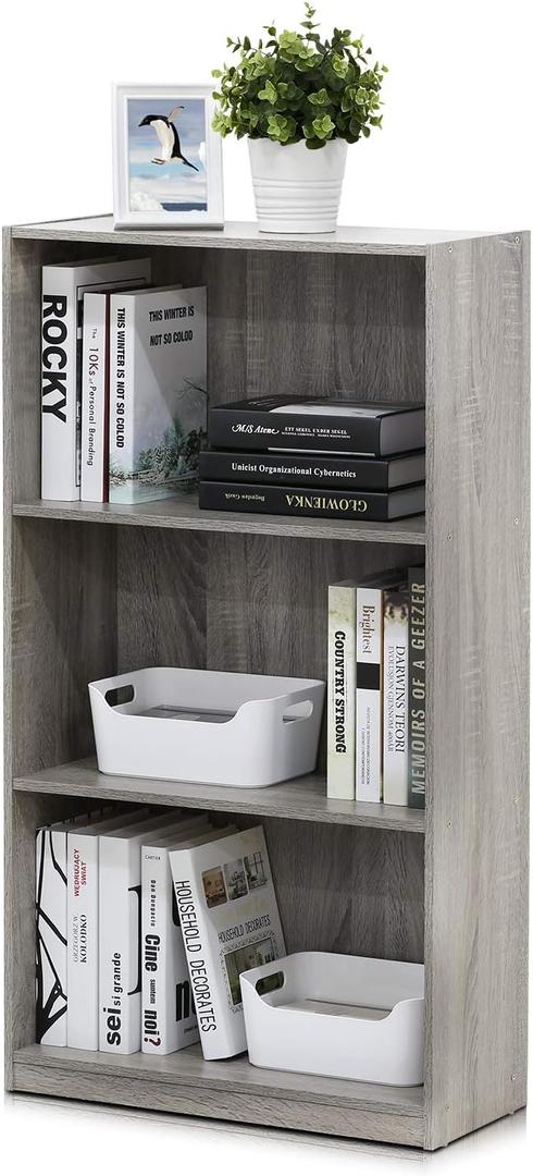 Furinno BASIC Book Shelf, 3-Tier Bookshelf with Open Shelves, Standing Bookcase, 9.3" x 21.8" x 39.5", for Organization and Storage, for Living Room, Bedroom, Home Office, French Oak