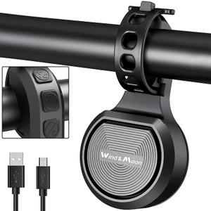 Wind&Moon Electric Bike Bell, 80-130DB Anti-Theft Alarm Adjustable Bike Horn, IPX6 Waterproof with USB Rechargeable Scooter Horn, Bicycle Bell, Warning Horn (Remote Control 4 Tones, 4 Tones, 1 Tone)