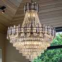 Wellmet Large Black Crystal Chandelier, 15 Lights Luxury Crystal Chandelier for High Ceiling, Modern Farmhouse French Empire Lighting for Foyer,Entryway,Staircase,Living Room,Dining Room,W-30in