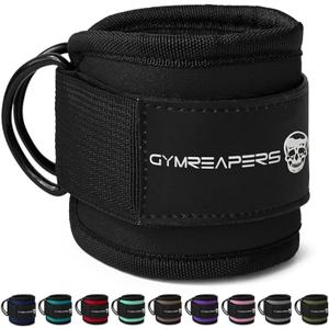 Gymreapers Ankle Straps (Pair) For Cable Machine Kickbacks, Glute Workouts, Lower Body Exercises - Adjustable Leg Straps with Neoprene Padding (Black)