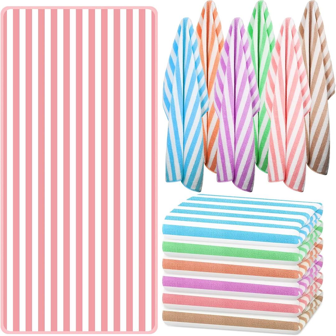 Jecery 12 Pieces Striped Beach Towels Bulk Oversized Pool Towel Pack Absorbent Soft Quick to Dry Bath Towel Colorful Beach Towels for Hotel, Spa Hot Tub, Bath and Swim Summer, 30 x 60 Inches, Large