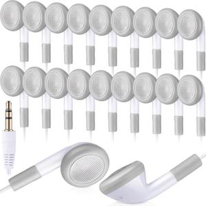 Kanayu 100 Pcs 100 Pack Earbuds Bulk Earphones for Classroom, Student Wired Earbuds Headphones Without Mic, Earphones Bulk for Adults School Library Laptop, Individually Bagged (White)