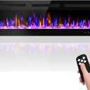 60" Electric Fireplace Wall Mounted and Recessed with Remote Control, 750/1500W Ultra-Thin Wall Fireplace Heater W/Timer Adjustable Flame Color and Brightness, Log Set & Crystal Options