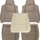 GXARTS Tan Driver & Passenger Side Bottom & Top Lean Back Replacement Leather Seat Cover & Driver Foam Cushion Fit for Ford F250 F350 F450 F550 Lariat 2002-2007 Fit for Ford Excursion 2002-2005