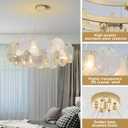 Luxury 31 Inch White Cloud Glass Chandelier, Hand Blown Swirled Art Glass Round Pendant Light, Contemporary White Disc Ceiling Fixture for Dining Room, Living Room, Bedroom, Foyer, Size: White 31" Round 8-Light