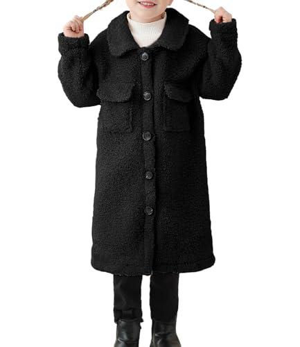 Grehava Long Black Girls Coat Fall Jackets for Girl Long Coat Boys Fleece Jackets Button Up Outerwear 4t Christmas, Size 2-3Y