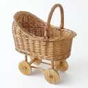 Woven Rattan Stroller-Shaped Flower Basket with Handle, Handwoven Decorative wicker baby carriage Basket for Baby Shower, Wedding, Party Decor, Floral Arrangements & Gift Hampers