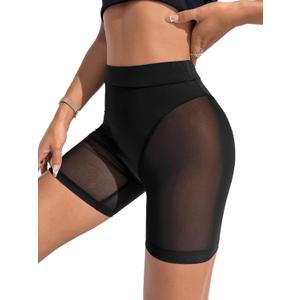 OYOANGLE Women's Sheer Mesh High Waist Biker Shorts Skinny Short Leggings Slip Shorts (X-Large, Black)