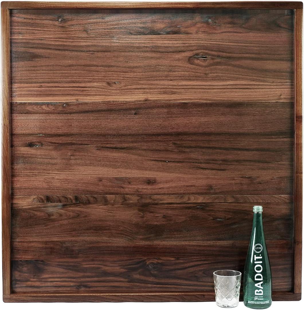 36 x 36 Inches Extra Large Square Black Walnut Wood Ottoman Tray, Serve Tea, Coffee Classic 3 Feet Wooden Decorative Serving Tray