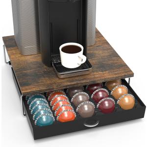 DecoBrothers Supreme Vertuoline Drawer, Holds with 30 Big or 60 Small Vertuoline Pods, Rustic Brown