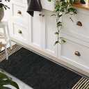 GRUHUM Jute Runner Rug 2'6"x4' ft Natural Fiber Black Rectangular Jute Area Rug Leather Handwoven Boho Farmhouse Braided Rustic Vintage Ecofriendly Rug Kitchen Livingroom Bedroom Hallways Enterways