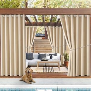 Waterproof Outdoor Curtain W84 x L84 - Grommet Top Sunlight Blocking Window Treatment Drapes Blackout Curtains for Home Bedroom Living Room Patio Porch Cabana Gazebo (Beige, 2 Panels)