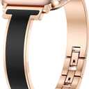 Moolia Slim Metal Band Compatible with Apple Watch 38/40/41/42/44/45/46mm Women, Fancy Dressy Enamel Bracelet Jewelry Luxury Bangle Strap for iWatch Series 11 11 10 9 8 7 6 5 4 3 SE/Ultra 3 2 1/Ultra 3 2 1 (Rose Gold/Black)