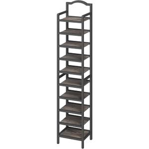 YATINEY 10-Tier Tall Shoe Rack, Vertical Shoe Organizer for Small Spaces, Wooden Shoe Shelf for Entryway, Space Saving Shoe Storage, Holds 10 Pairs of Shoes, Charcoal Gray and Black SS50BC