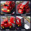 KIZONLY Fire Truck Toys for Toddler 1-3 3-5, 5-in-1 Fire Car Carrier Vehicle Set for Girls 1 2 3 4 5 6 Years Old, Transport Car with Light Sound, Birthdays Gifts for Kids Girls Aged 3-9