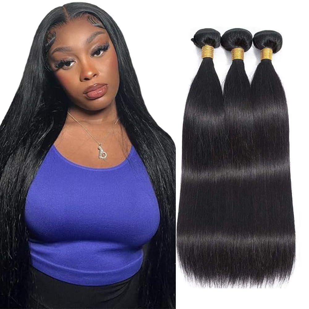 Straight Bundles Human Hair 1B Straight Bundles 20 22 24 Inch Unprocessed Virgin Mxied Length Natural Black Bundle Hair Extensions 50 Gram Per Bundle