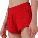 Aurefin Girls Athletic Shorts, Lightweight Running Shorts for Teen Girls Kids Sports Active Short with Zip Pocket and Elastic (X-Small, Red)