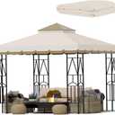 Morikoro 10x10 Canopy Replacement Top Double Tiered Gazebo Cover for Yard, Patio & Garden Durable Sunshade Replacement (BeigeBrown with lace)