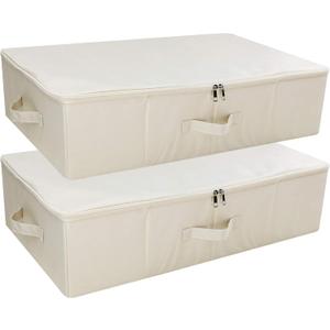 iwill CREATE PRO Pack of 2, Collapsible Rigid Storage Baskets for Underbed Organizer, Good for Clothing, Shoes, Bedding in Wardrobe, College Dormitory, Apartment Shelves Use, Beige (27.5*15.7*7")