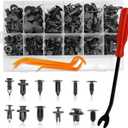240pcs Car Plastic Push Pin Rivet Fasteners, Car Retainer Clips Plastic Fasteners Kit with Remover Tool, Assortment Universal Retainer Clips Push Type Retainers Set in Case for Car, Most Popular Sizes