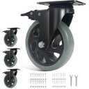 5 Inch Caster Wheels Set of 4 Heavy Duty, BZOLIHEU Swivel Caster with Brake,Silent Top Plate Locking Casters, Grey Polyurethane Castor Wheels for Furniture,Workbench,Cart