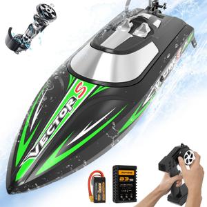 VOLANTEXRC Brushless RC Boats for Adults, 30+MPH 17.7" High Speed Remote Control Boat with Rechargeable Battery for Lakes, 2.4 GHz Fast RC Boat for Adults (Black)