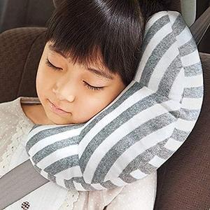 Kids Car Travel Pillow Car Seat Belt Pillow Cute Plush Headrest Neck Cushion Safety Strap Cover Universal Fit (Stripe-gray)