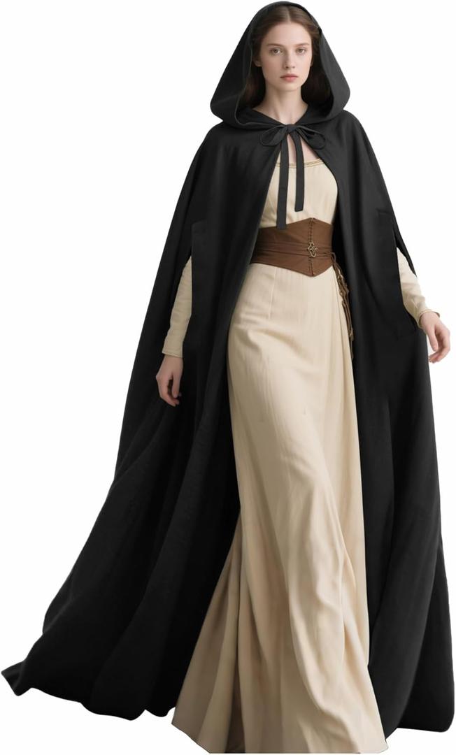 L'VOW Arm Holes Renaissance Cloak with Hood Medieval Women Hooded Cape for Halloween Cosplay