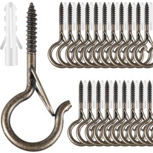 FSAH 35 PCS Screw-in Hooks for Outdoor String Lights, Q Hangers Hooks Outdoor for Outside, Swivel Hanging Basket Patio Light Hooks with Safe Buckle Screw in Planter Eye Hook for Wall Ceiling, Copper