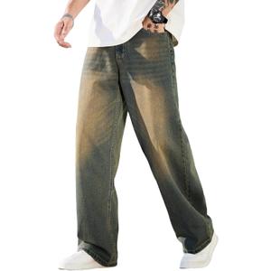 Men's Baggy Jeans Y2K Vintage Wide Leg Denim Pants Hip Hop Skater Jeans Loose Fit Trousers 2000s Streetwear (Blue, L)