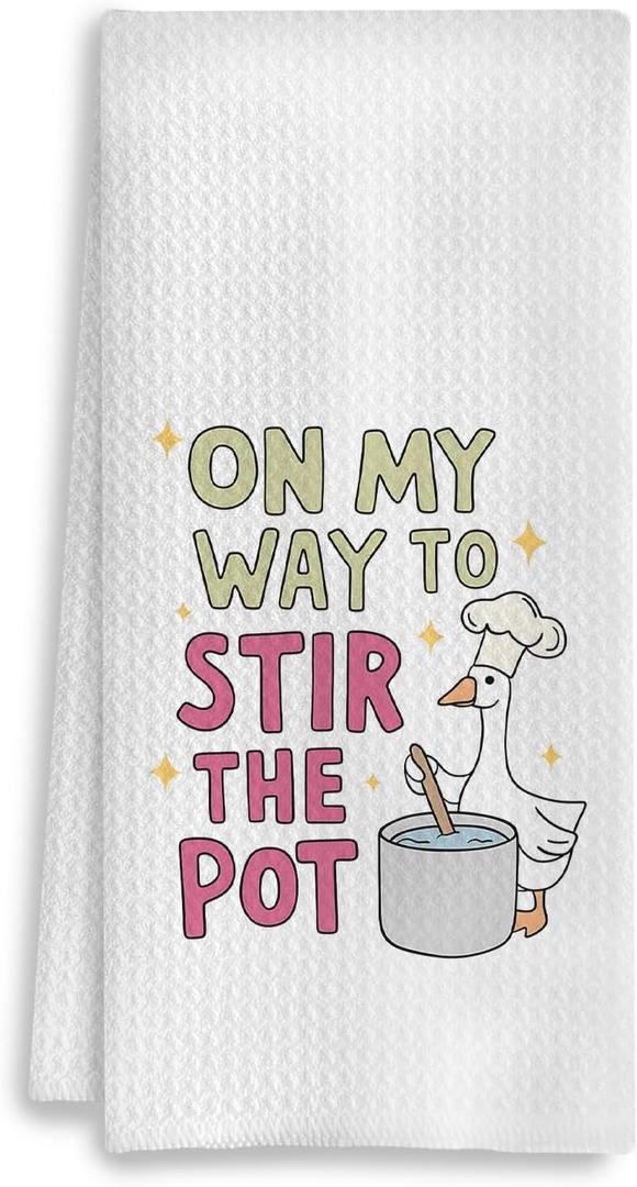 Funny Silly Goose Kitchen Towels, On My Way to Stir The Pot Funny Dish Tea Hand Towels for Kitchen Decor, Silly Goose Gifts, 16x24 Inches