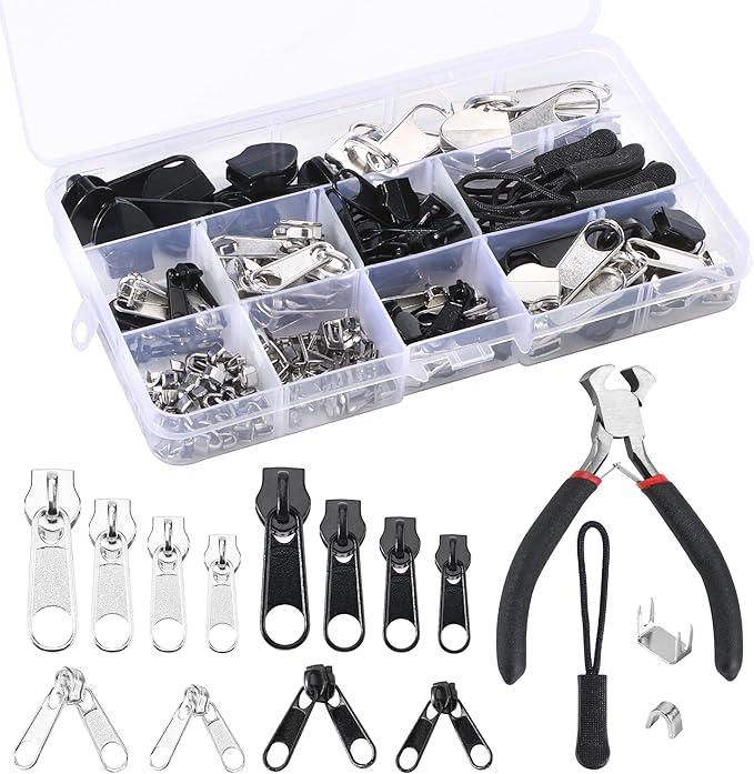 Pieces Zipper Replacement Repair Kit with Pliers Silver
