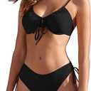 ZAFUL Women's 2 Piece Tie Front Bikini Set Underwire Swimsuit Lace Up Back Cheeky Bathing Suit, US 6