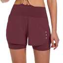 Ksmien Women's 2 in 1 Running Shorts - Lightweight Athletic Workout Gym Yoga Shorts Liner with Phone Pockets (Dark Wine Red, XXL)
