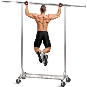 Clothing Garment Rack Capacity 550LBS Rolling Clothes Rack on Wheels - Heavy Duty Commercial Storage Organizer - Mobile Clothes Rack with Multifunctional Design (Silver)