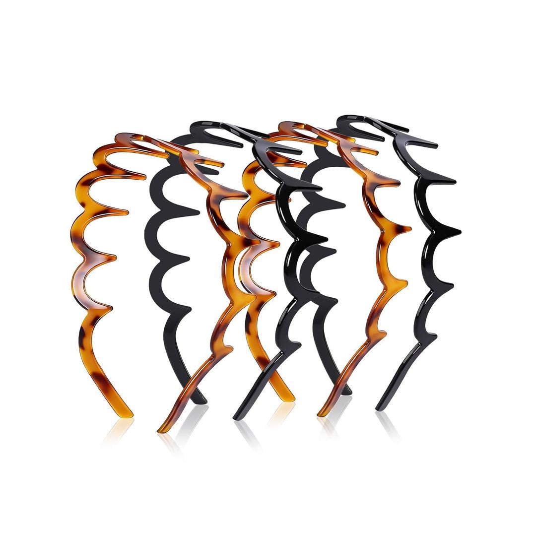 2026 Zig Zag Headbands 4 Pack for Women  Non-Slip Hair Bands with Teeth, Stylish Tortoise, Black, Coffee & Leopard Colors, Wide & Comfortable Headbands for Fitness, Yoga, Daily Wear, Parties & Gift