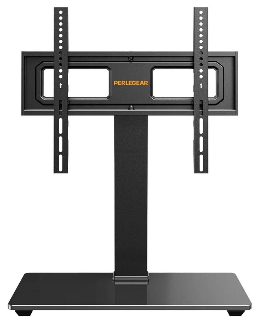 Perlegear Universal Swivel TV Stand Base for 32–70 inch TVs, Height Adjustable Table Top TV Stand Mount with Tilt, Tempered Glass Base, Holds up to 88 lbs, Max VESA 400x400mm, PGTVS26
