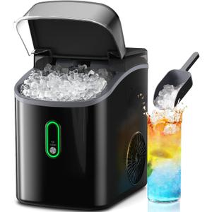 Silonn Nugget Ice Maker Countertop, Pebble Ice Makers with Crushed Soft Chewable Ice, 33lbs Per Day with Scoop, Pellet Portable Ice Machines with Auto-Cleaning for Home, Kitchen, Office, Black