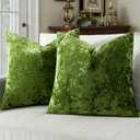 MIULEE Velvet Throw Pillow Covers Set of 2, Soft Neutral Decorative Spring Pillow Cases with Luxurious Textured Vintage Cushion Covers for Home Decor Couch Sofa Bed, Moss Green 18x18 Inch