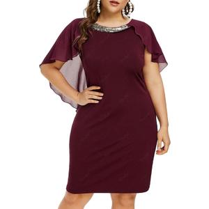 ROSE GAL Rosegal Plus Size Womens Sequins Chiffon Overlay Bodycon Pencil Cape Dress for Wedding Cocktail Party Evening M