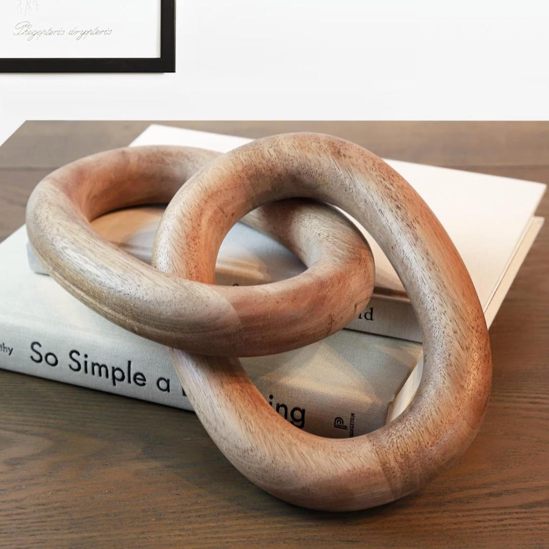 Wood Chain Link Decor  13 Wooden Decorative Object for Coffee Table Decor and Neutral Decor for Home  Modern Knot Accent for Shelf Styling, Books, or Housewarming Gifts (Natural)