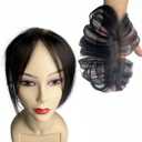 Human Hair Bangs 10" Clip In Fake Baby Hair & Wispy Side Bangs 8g Ultra-Light Invisible Lace Edge Forehead Hairline Topper (Black, Lace 12x2 cm)