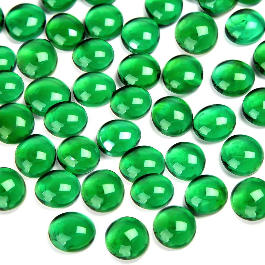 FUTUREPLUSX 1LB Green Flat Glass Marbles, Premium Colored Gems Fish Bowl Marbles Decorative Mosaic Glass Pebbles Floral Smooth Stones for Vases Aquarium Home Decor